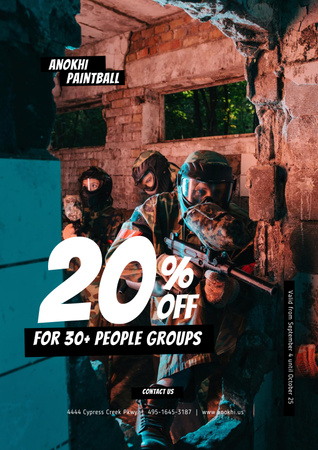 Paintball Club Offer People with Guns Poster Design Template
