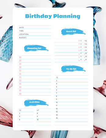 Список планирования дня рождения Notepad 8.5x11in – шаблон для дизайна