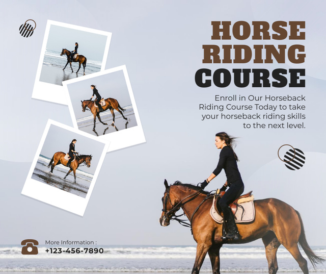 Horse Riding Course Promotion With Seaside View Facebook Tasarım Şablonu