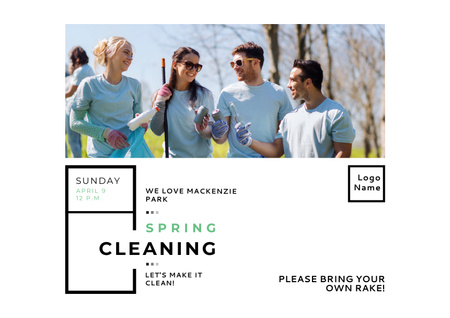 Spring Cleaning in Park with Team of Volunteers Poster A2 Horizontal Design Template
