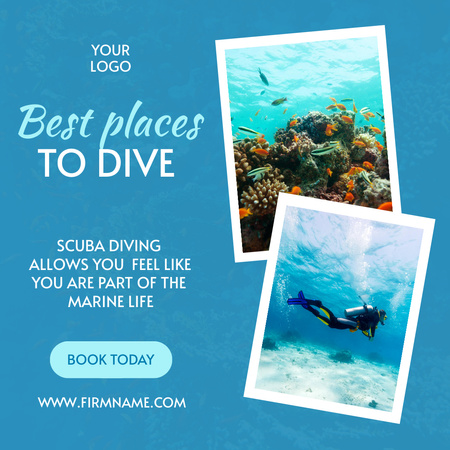 Reklama na potápění s nejlepšími místy k potápění Instagram Šablona návrhu