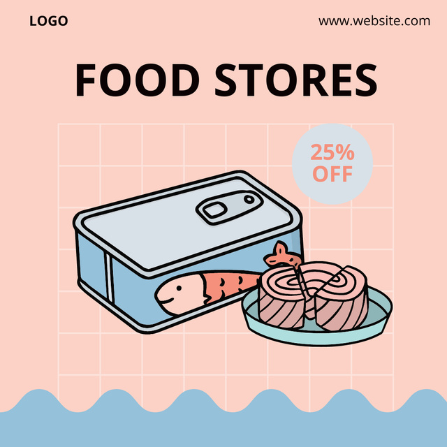 Illustrated Fish Can With Discount Instagram Design Template