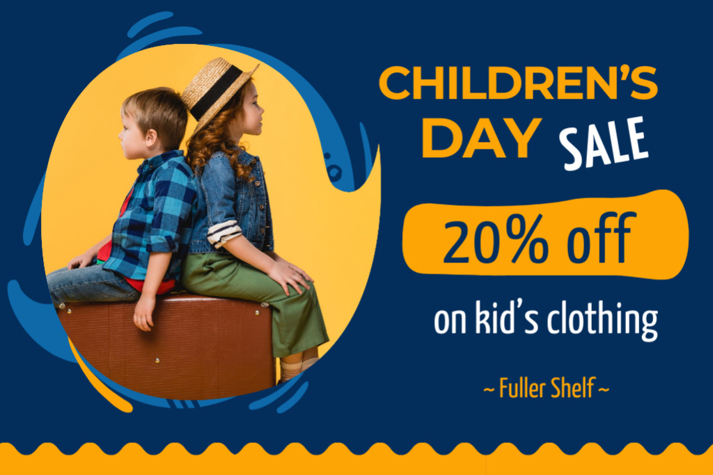 Ontwerpsjabloon van Postcard 4x6in van Fashionable Kid's Clothing Sale Offer On Child's Day