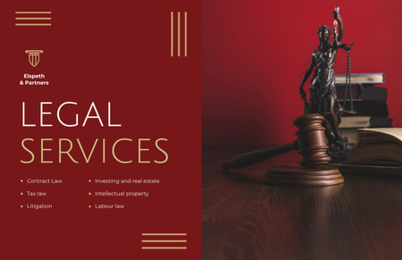 Template di design Annuncio di servizi legali con martello e libri Flyer 5.5x8.5in Horizontal