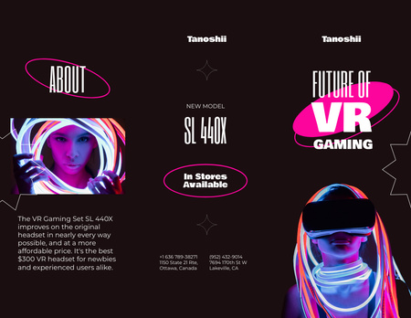 Modèle de visuel Annonce d'équipement de jeu avec une femme portant des lunettes VR - Brochure 8.5x11in