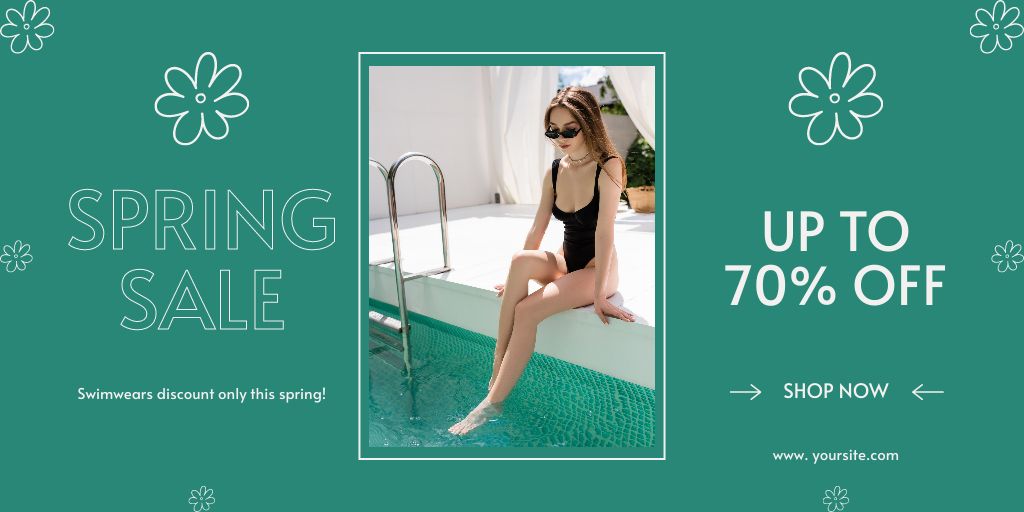 Spring Sale Announcement with Woman in Swimsuit Twitter Design Template