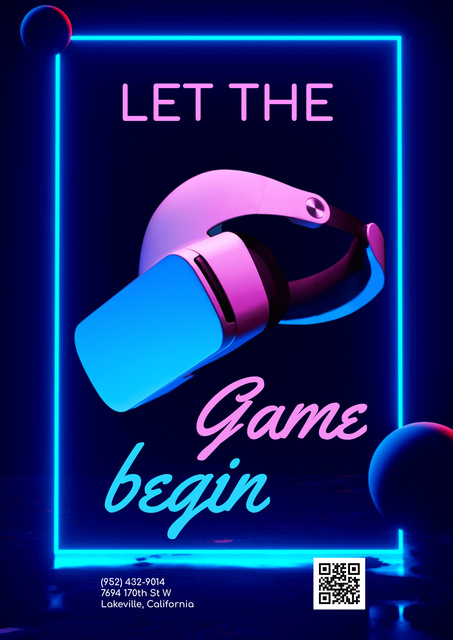 Gaming Gear Ad with VR Glasses in Frame Poster Design Template
