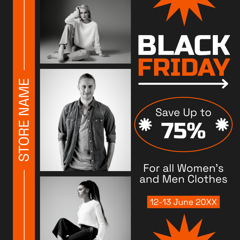 Black Friday Sale Ad with Young Stylish People Instagramデザインテンプレート