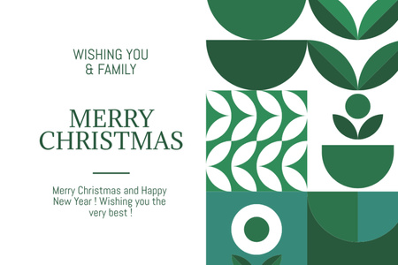 Platilla de diseño Christmas and New Year Wishes with Green Pattern Postcard 4x6in