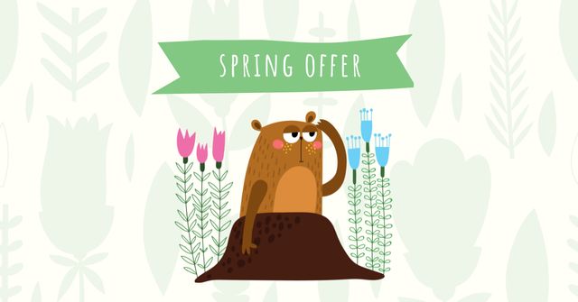 Illustration of Cute Groundhog Facebook AD – шаблон для дизайна