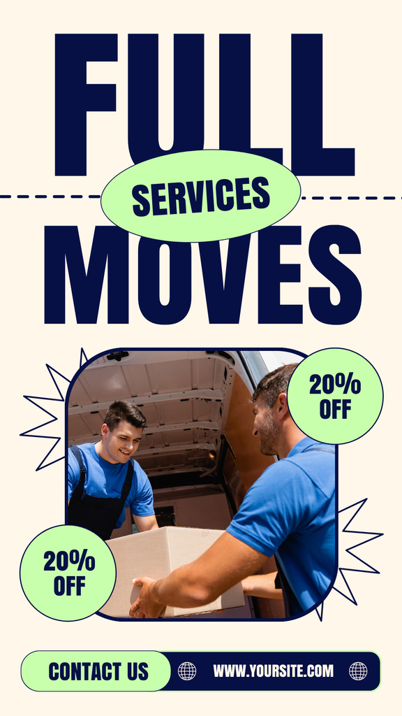 Discount on Moving Services with Men carrying Box Instagram Storyデザインテンプレート