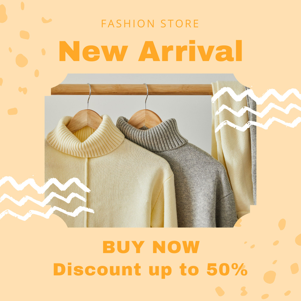 Ontwerpsjabloon van Instagram van Fashion Ad with Sweaters on Racks
