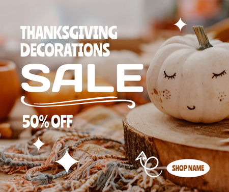 Thanksgiving Decorations Sale Offer with Pumpkin Facebook Design Template