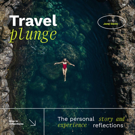 Travel Inspiration with Woman swimming in Lagoon Album Cover Design Template