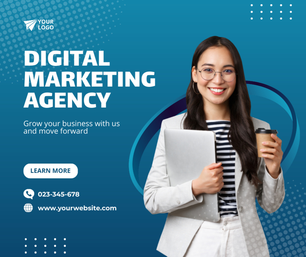 Services of Digital Marketing Agency with Businesswoman Facebook – шаблон для дизайна