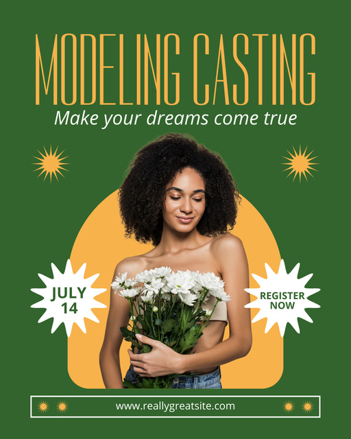 Template di design African American Woman with Bouquet at Casting Instagram Post Vertical