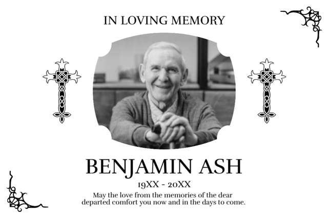 Ontwerpsjabloon van Postcard 4x6in van Funeral Remembrance with Photo and Crosses