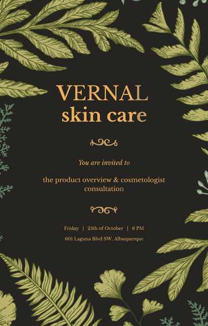 Skincare Event With Green Fern Leaves Invitation 4.6x7.2in – шаблон для дизайна