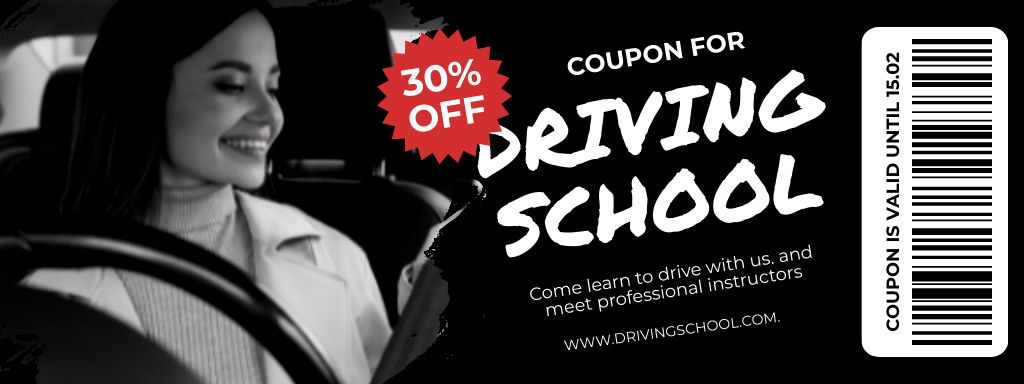 Reliable Driving School Voucher In Black Offer Coupon Modelo de Design