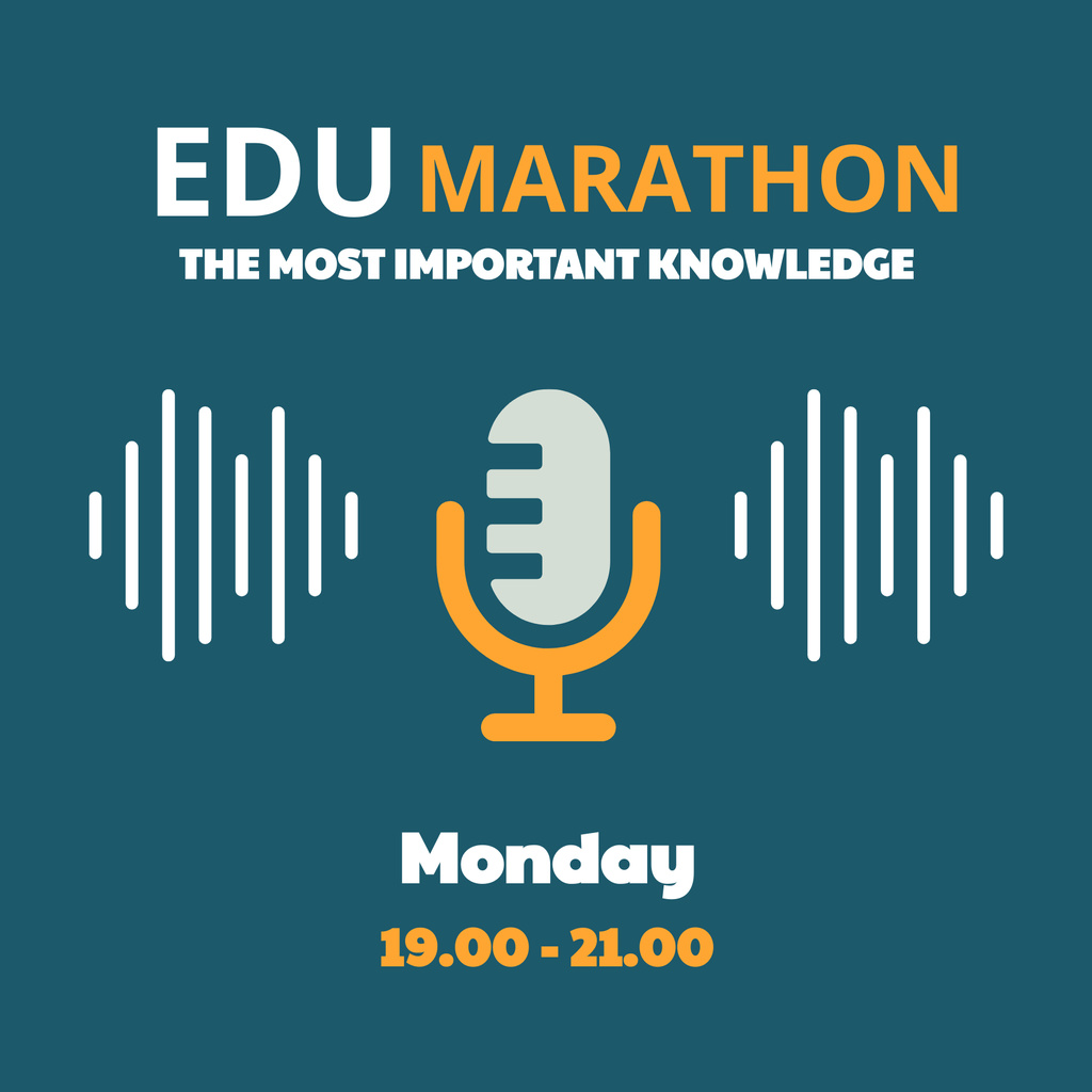 Educational Marathon Podcast Cover with Mic Podcast Cover Tasarım Şablonu