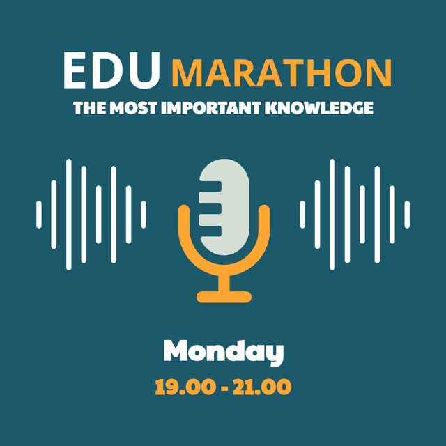 Educational Marathon Podcast Cover with Mic Podcast Cover Modelo de Design