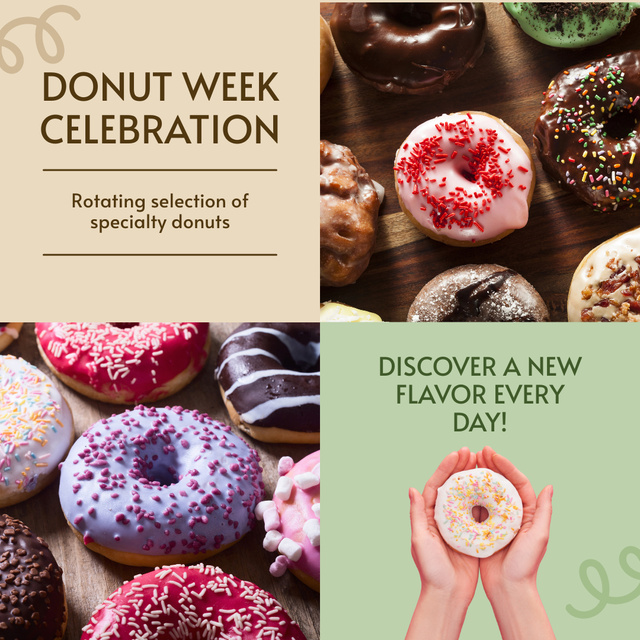Doughnuts Week Celebration With Glazed Donuts Animated Post Design Template