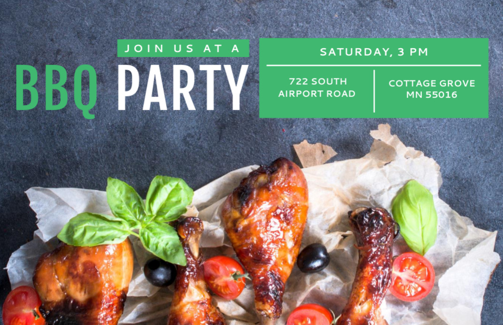 Roasted Drumsticks on BBQ Party Ad Flyer 5.5x8.5in Horizontal Design Template