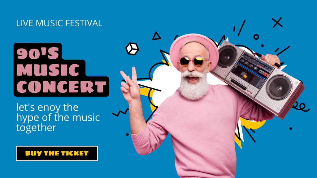 Music Concert Ad with Cheerful Old Man Youtube Thumbnailデザインテンプレート