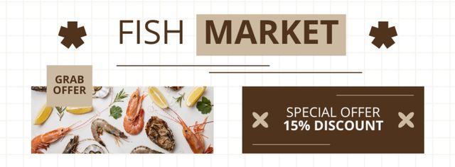 Fish Market Special Offer with Discount Facebook coverデザインテンプレート