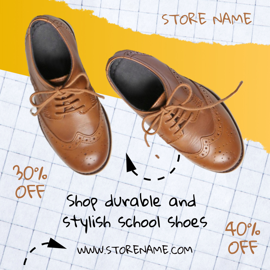 Durable School Shoes With Discounts Offer In Shop Instagram AD Design Template