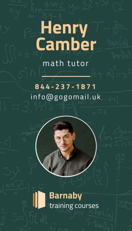 Math Tutor Ad with Confident Man Business Card US Vertical Design Template