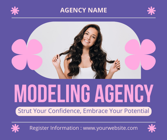 Modeling Agency Advertisement with Pink Flowers Facebook Design Template