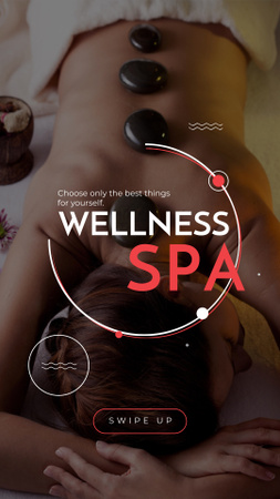 Designvorlage Wellness-Spa-Angebot mit Frau, die sich bei Stones Massage entspannt für Instagram Story