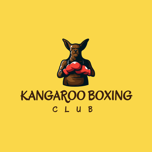 Kangaroo Boxing Club Emblem in Yellow Logo – шаблон для дизайна