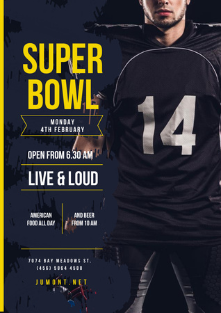Super Bowl Match Announcement with Player in Uniform Poster A3 Design Template