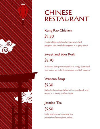 Prices for Dishes in Chinese Restaurant Menu 8.5x11in Design Template