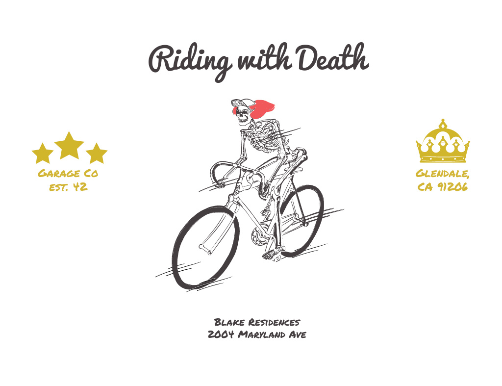 Cycling Event With Skeleton Riding On Bicycle Invitation 13.9x10.7cm Horizontal Design Template