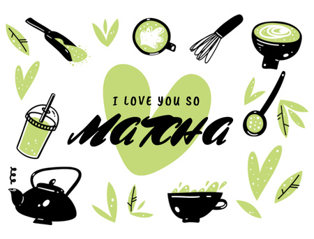 Симпатичная любовная фраза с напитками в чашках зеленого цвета Postcard 4.2x5.5in – шаблон для дизайна