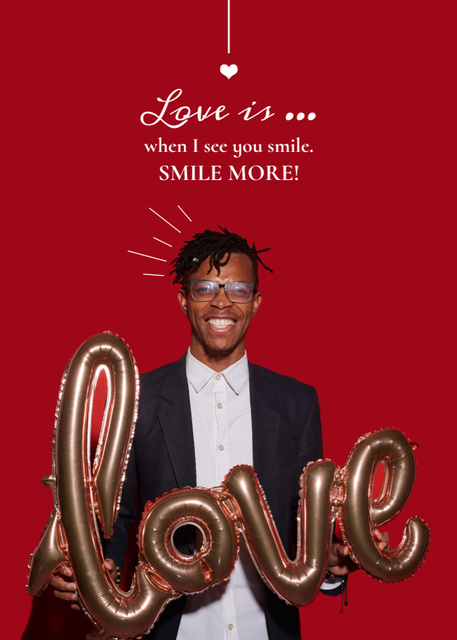 Valentine's Day Greeting with Handsome African American Man Postcard 5x7in Vertical Design Template