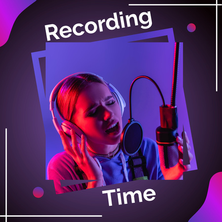 Young Woman is Recording Song Instagram Design Template