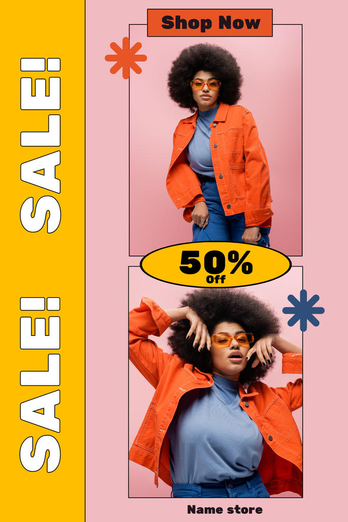 African American Woman on Fashion Sale Collage Pinterest Design Template