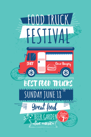 Food Truck festival announcement with Delivery Van Invitation 6x9in Design Template