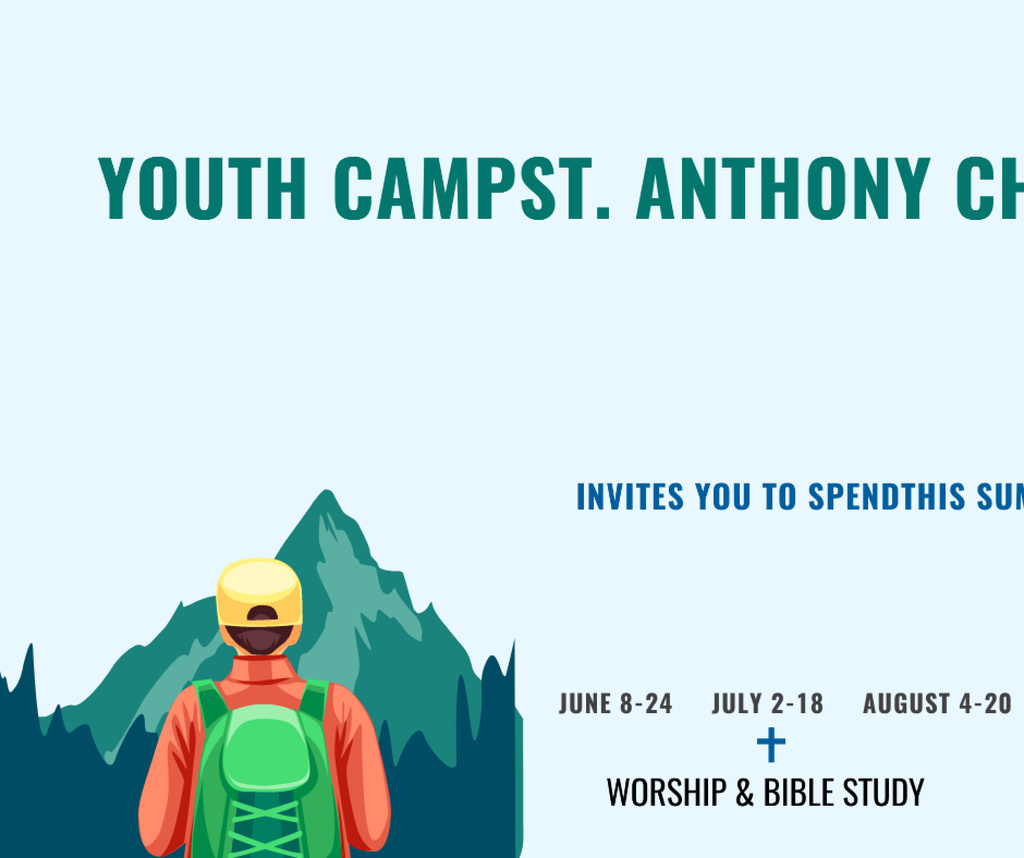 Ontwerpsjabloon van Facebook van Youth Religion Camp invitation with boy in Mountains