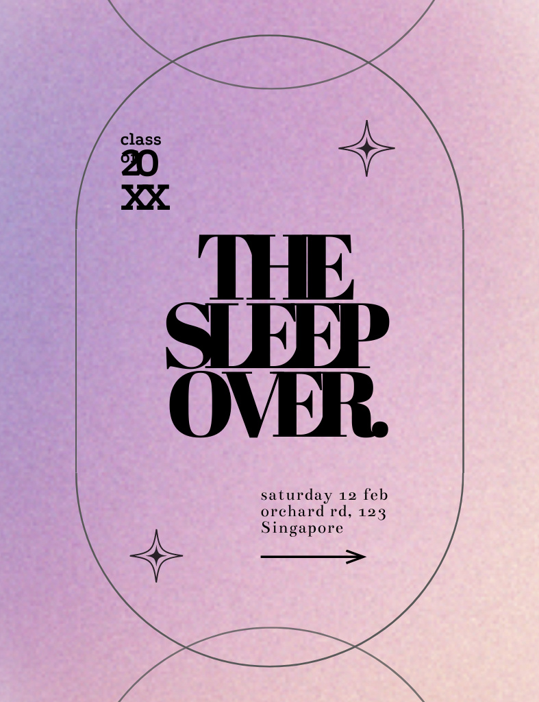 Sleepover Party Announcement on Light Purple Gradient Invitation 13.9x10.7cm Design Template