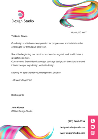 Design Studio Offer with Abstract Colorful Waves Letterhead tervezősablon