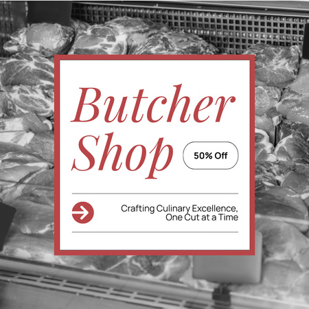 Butcher Shop's Promo on Black and White Layout Instagram AD Design Template