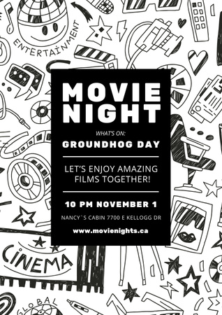 Plantilla de diseño de evento nocturno de cine en el día de la marmota Poster 
