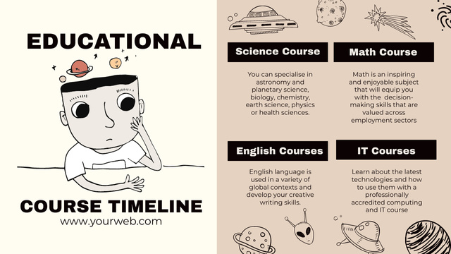 Educational Course Plan with Funny Sketch Illustrations Timeline Design Template