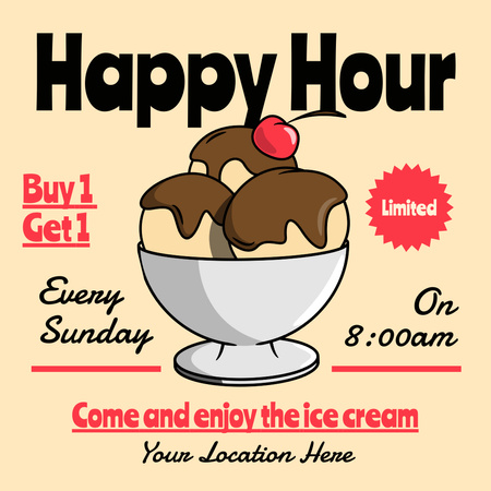 Happy Hour Announcement for Ice Cream Instagram Design Template