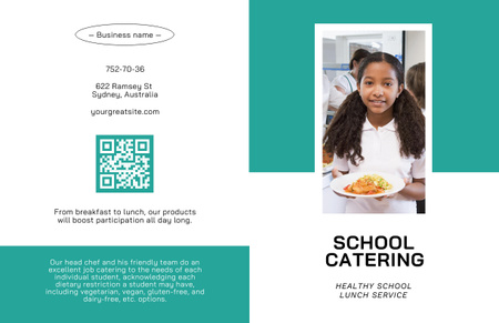 Fresh School Catering Service Ad with Schoolgirl in Canteen Brochure 11x17in Bi-fold tervezősablon